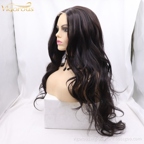 Vigorous mono premium high quality straight wave long wholesale black women synthetic hair wigs small lace front